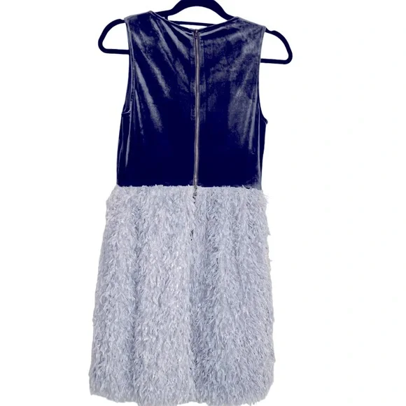 Sunday In Brooklyn Anthropologie Feather Grey Blue Velvet Sleeveless Dress S - Picture 6 of 11